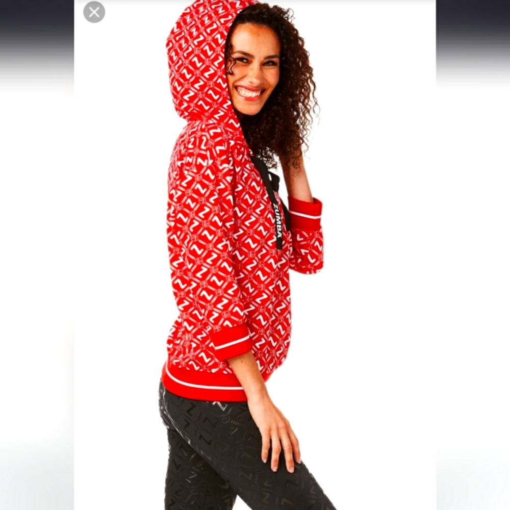 Made with Zumba Love Laced Up Hooded Pullover size Small Spicy Red NWT New